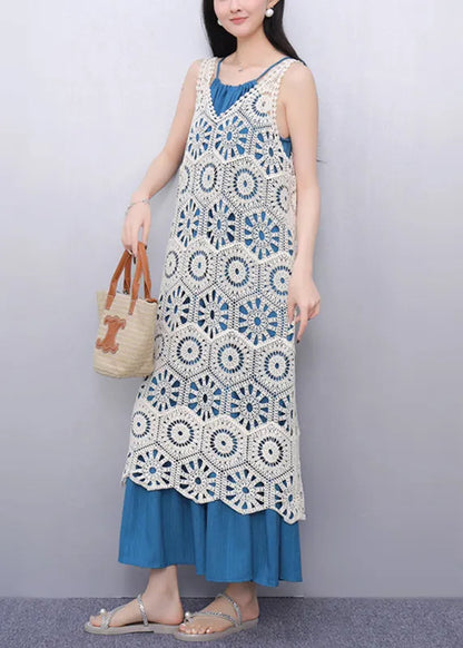 V Neck Hollow Out Long Spaghetti Strap Dress Two Pieces Set Sleeve