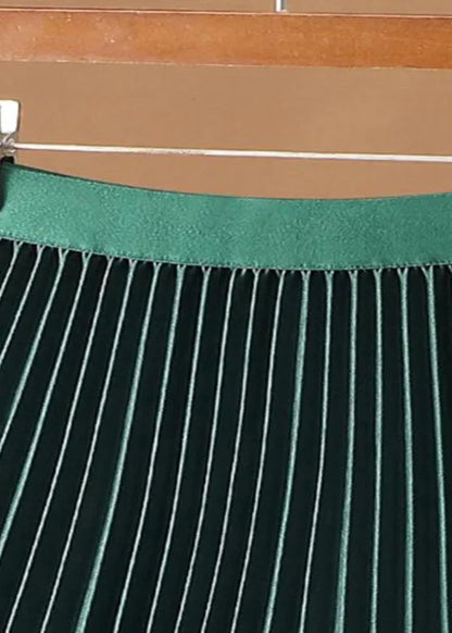 Green Elastic Waist Velour Tulle a Line Skirts Spring