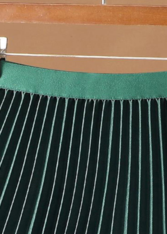 Green Elastic Waist Velour Tulle a Line Skirts Spring