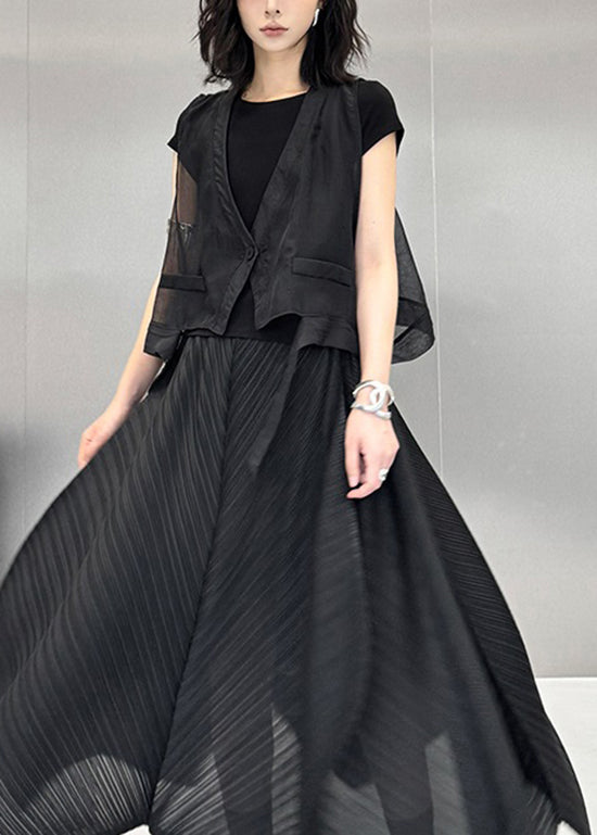 Black V Neck Asymmetrical Cotton Vest Tops Summer