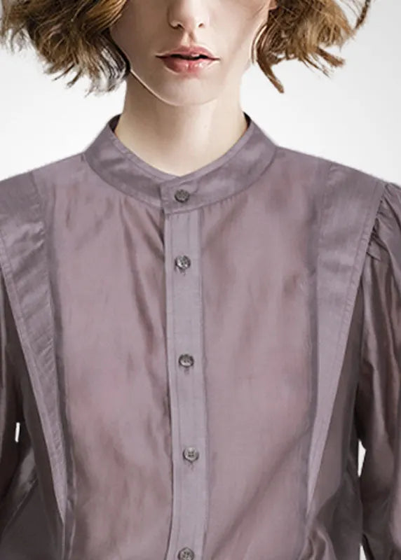 Grey Purple Peter Pan Collar Patchwork Shirt Tops Long Sleeve