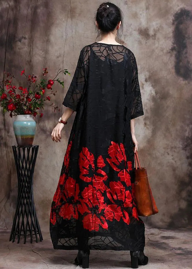 Red O Neck Two Pieces Vestidos Maxi Dresses