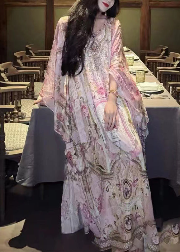 Vacation Style New Print Long Dress Batwing Sleeve