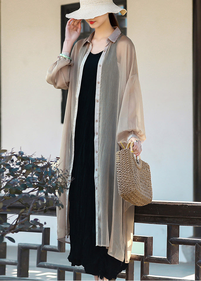Khaki Upf 50+ Tulle Long Cardigan Long Sleeve