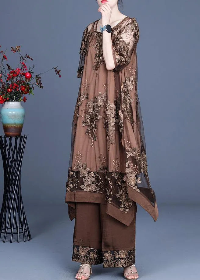 Summer Irregular Dress Wide Leg Pants Suspender Skirt Three Piece Set