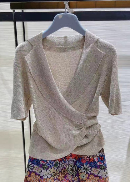 Cozy Grey Asymmetrical Knit Top Short Sleeve