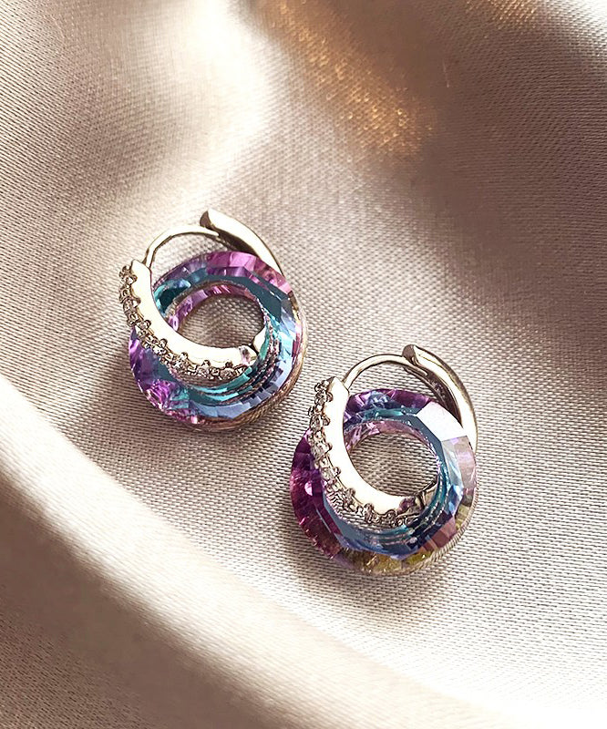 Diy Rainbow Copper Alloy Zircon Circle Hoop Earrings