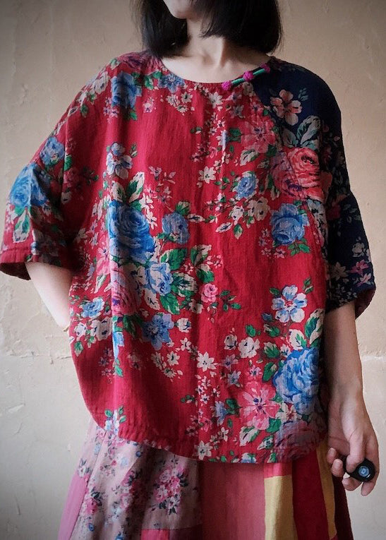 Colour 2 O-neck Print Cotton Top Long Sleeve
