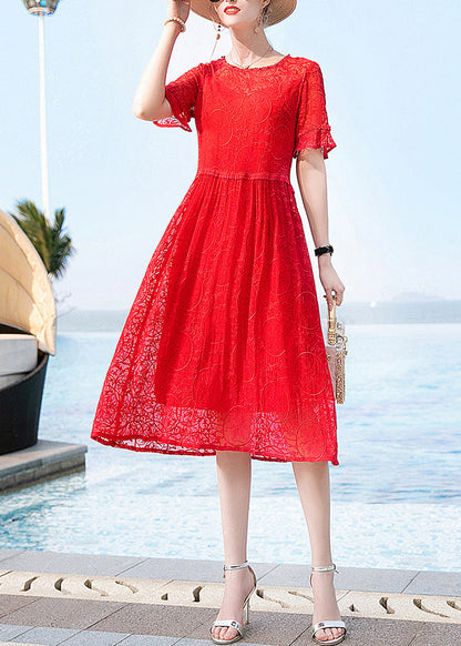 Red O-neck Original Design Lace Dresses Short Sleeve