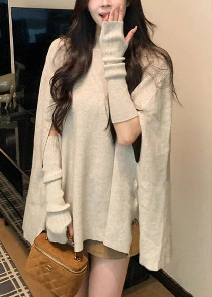 Red Stand Collar Oversized Knit Sweaters Batwing Sleeve