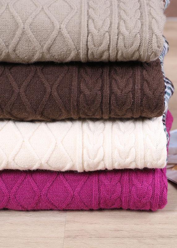 Natural Rose Patchwork High Neck Fall Knit Sweater