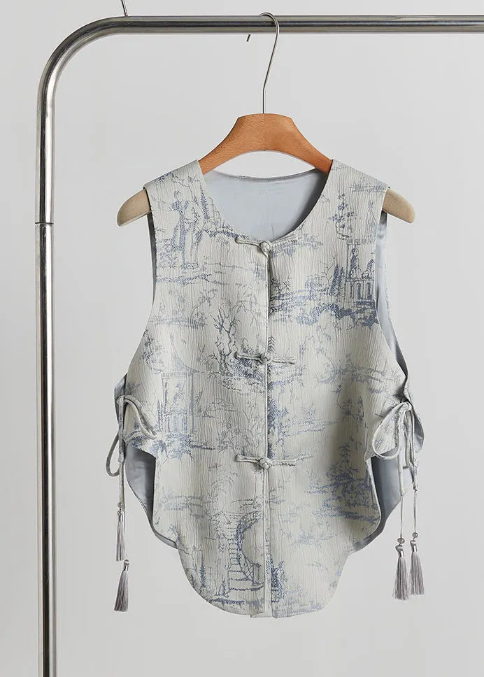 New Retro Grey Jacquard Cotton Two Pieces Set Fall