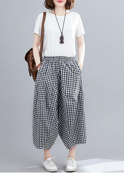 Stitched Black Plaid Large Capris