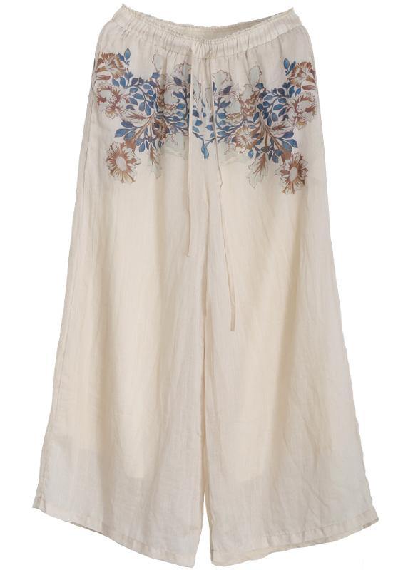 Nude Print Elastic Waist Linen Pants