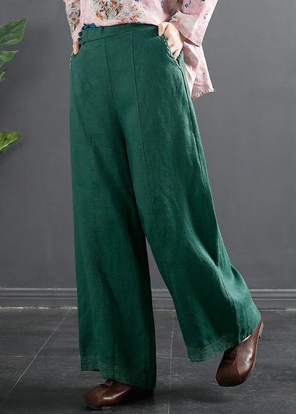 Retro Semi Elastic Waist Wide Leg Pants New Spring Hemp Color Pants