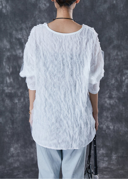 White Ruffled Low High Design Cotton Shirt Top Fall
