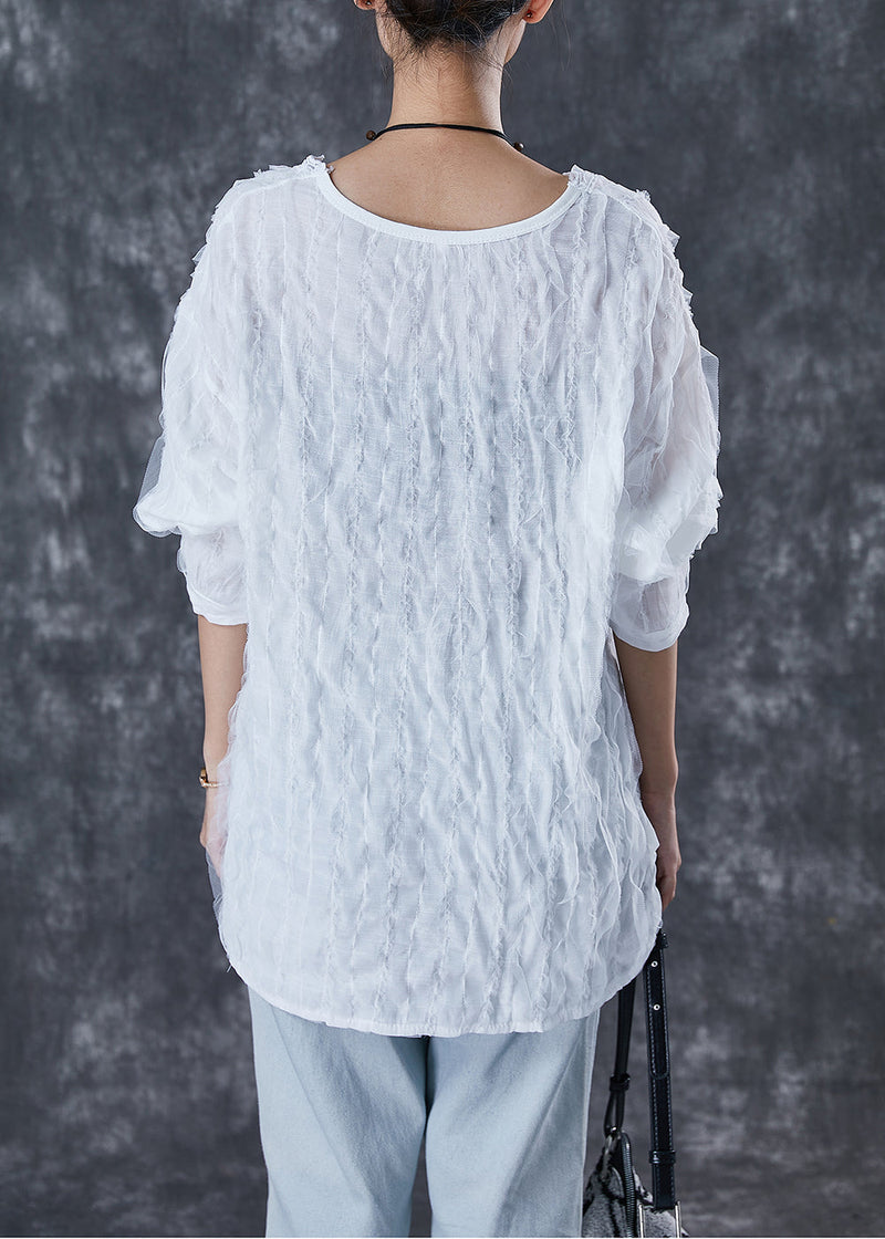 White Ruffled Low High Design Cotton Shirt Top Fall