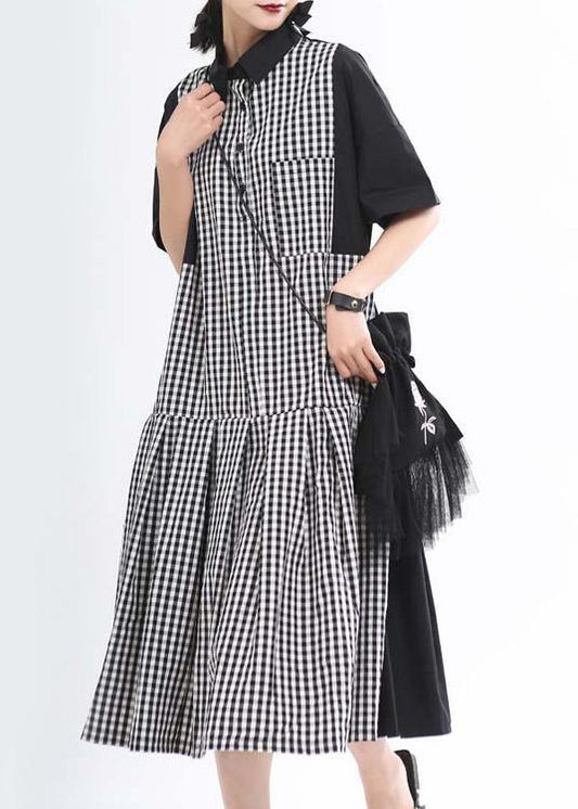 Black Peter Pan Collar Plaid Summer Cotton Dress