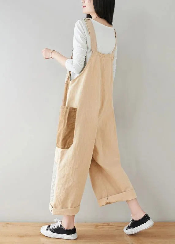 Beige Patchwork Jeans Jumpsuit