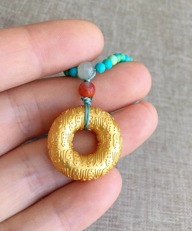 Blue Turquoise Gem Stone Adjustable Pendant Necklace