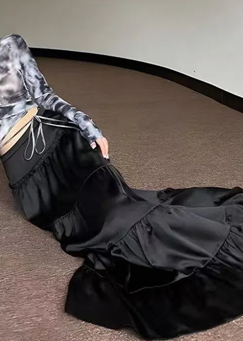New Black High Waist Maxi Skirts Summer
