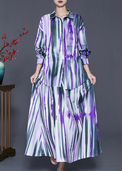 Purple Oversized Tie Dye Cotton Two Pieces Set Spring