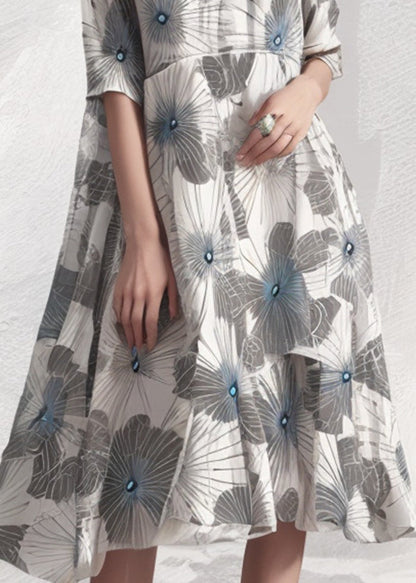 Modern Grey Oversized Print Silk Dress Summer