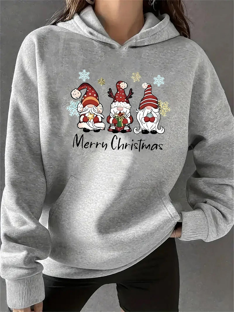 Hoodie with Christmas Print Cotton Santa Claus Design