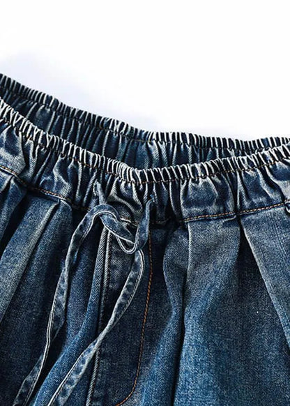 Denim Drawstring Pocket Wide Leg Jeans