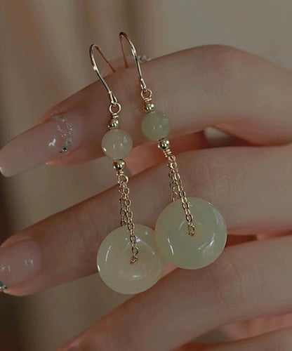 Cyan Sterling Silver Overgild Jade Ping Buckle Drop Earrings