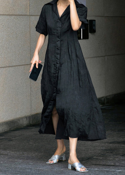 Diy Black Peter Pan Collar Button Tie Waist Shirts Dress Short Sleeve