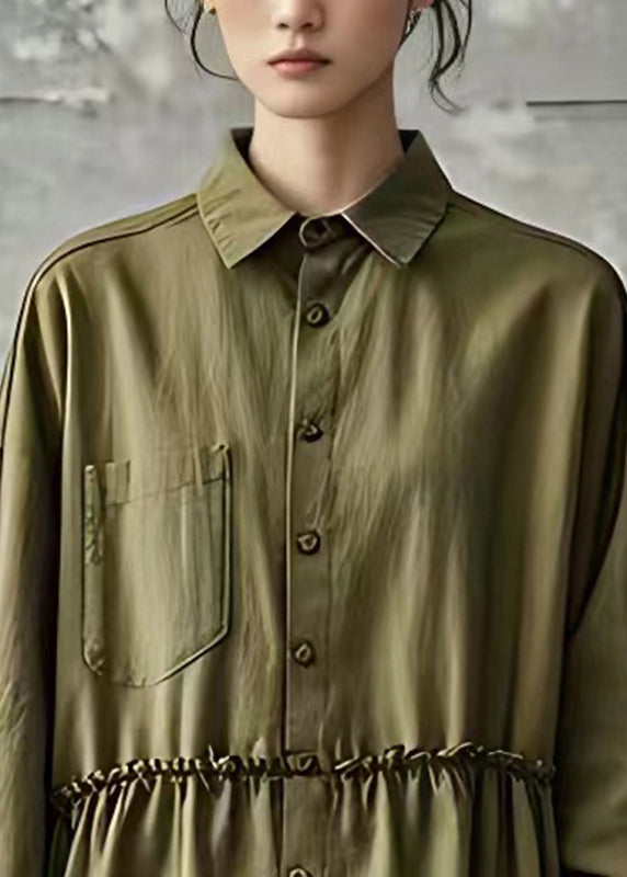 Army Green Ruffled Patchwork Top Fall