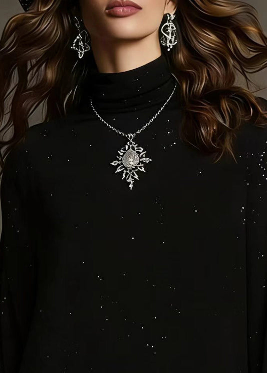 Black Sequins Lace Patchwork Knit Blouses Spring