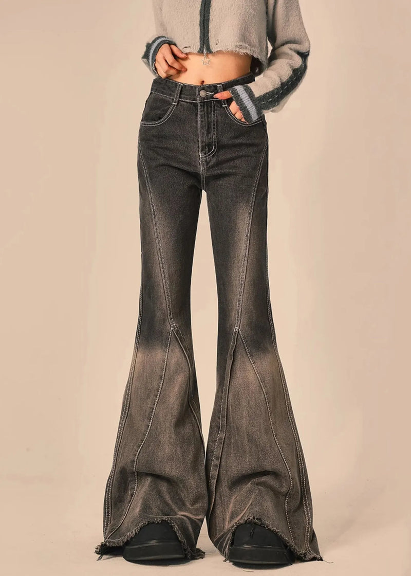 Stylish Design Gradient Color Denim High Waisted Flare Bottoms Spring