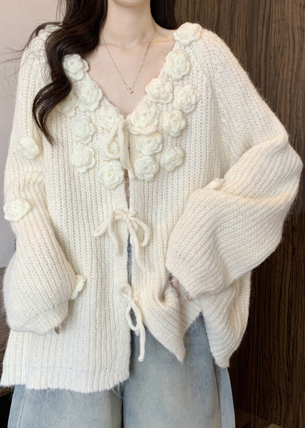Original Design Apricot Cotton Knit Cardigan