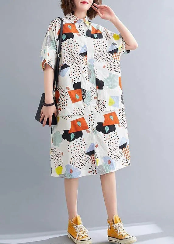 Orange Print Cotton Pockets Summer Dresses