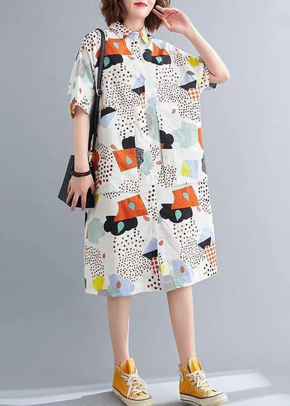 Orange Print Cotton Pockets Summer Dresses