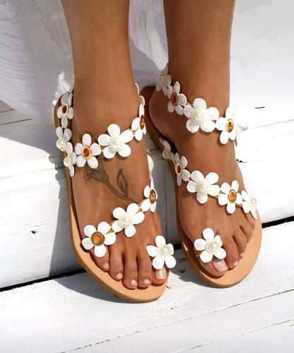 White Flower Faux Leather Sandals Cross Strap Sandals for