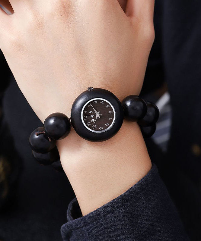 Black Sandalwood Hollow Out Quartz Movement Watches