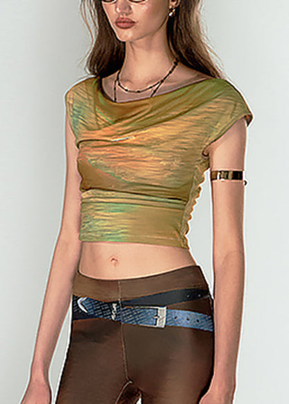 Novelty Green O-neck Print Vest Sleeveless