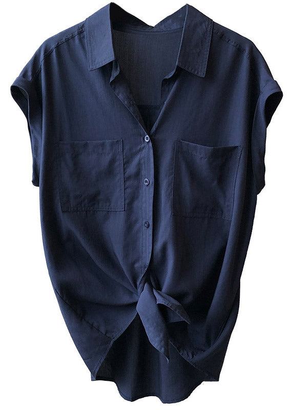 Navy Peter Pan Collar Shirts Summer