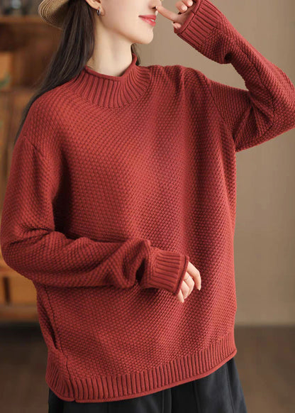 Red Oversized Thick Knit Sweaters Winter