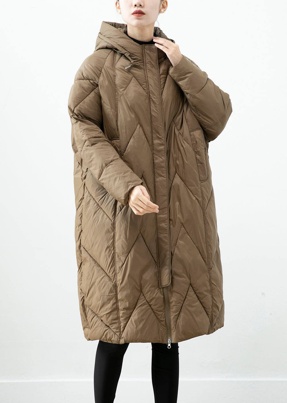 Coffee Hooded Cotton Filled Puffers Jackets Winter