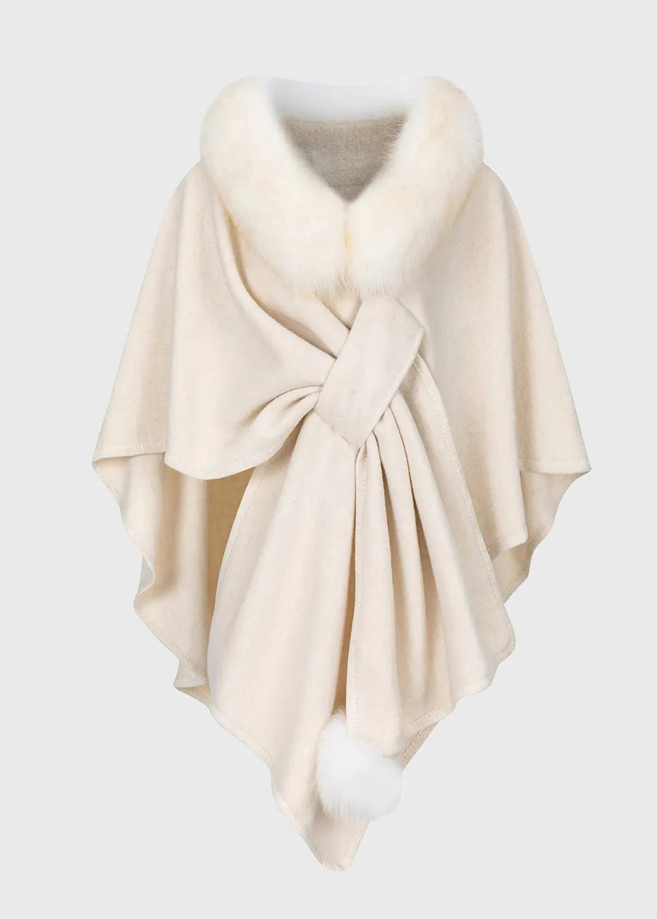 Dark Grey Fur Collar Coats Batwing Sleeve