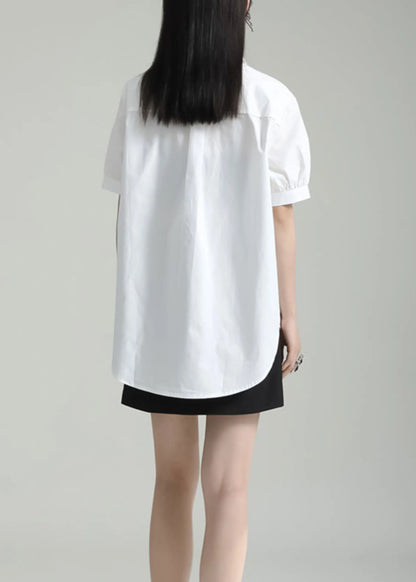 White Peter Pan Collar Butterfly Patchwork Cotton Shirts Top Summer
