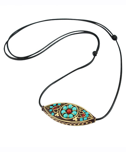 Green Hand Knitting Copper Turquoise Pendant Necklace