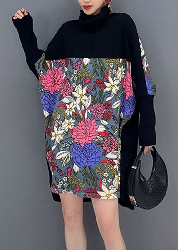 Red Print Knit Patchwork Tops Long Sleeve