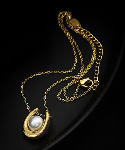 Stylish Gold Sterling Silver Overgild U-shape Pearl Lariat Necklace