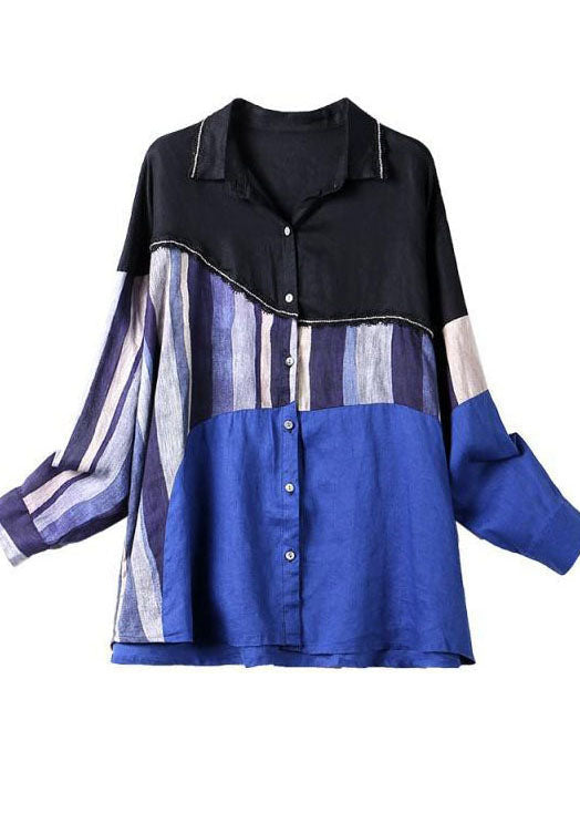 Diy Colorblock Peter Pan Collar Patchwork Cotton Blouses Fall