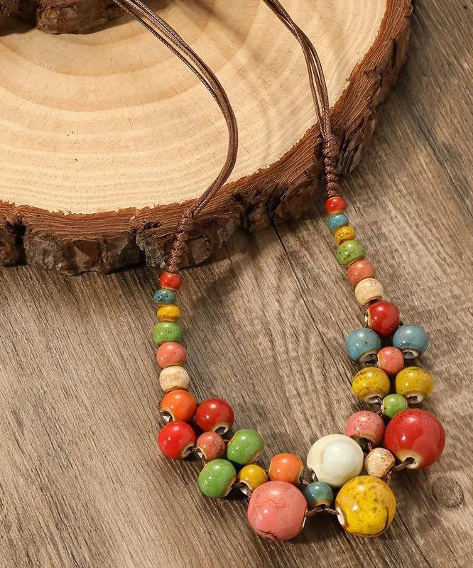 Brown Weave Ceramic Beading Gratuated Bead Necklace